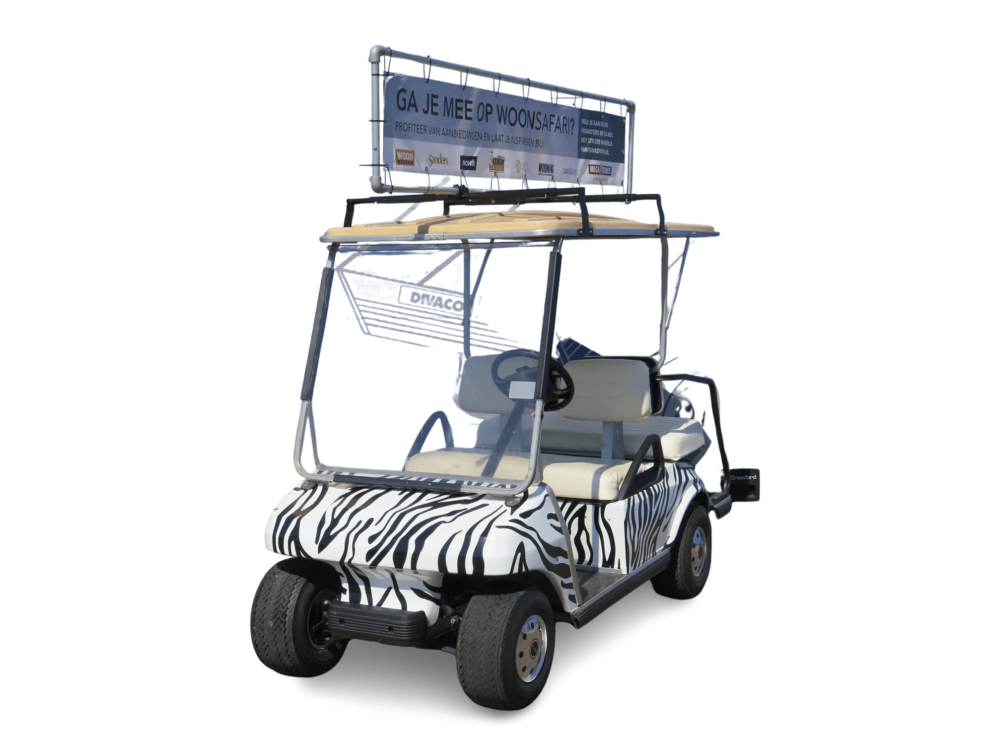 Divaco.rent branding zebra wrap + banner on the roof Divaco.rent branding zebra wrap + banner on the roof