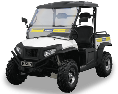 Electric 4x4 off-road vehicle, suitable for rough terrain and public roads; a sustainable alternative to diesel or petrol Gators.